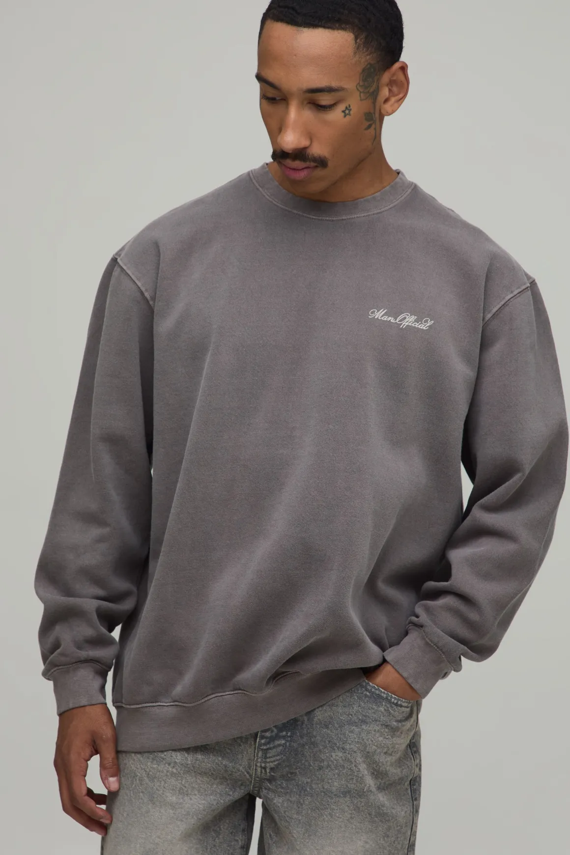 Sweatshirt Oversize Chocolat Délavé Avec Imprimé Moteur