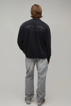 Sweat-shirt Oversize Col Prolongé Édition Limitée Effet Délavé Texte En Relief