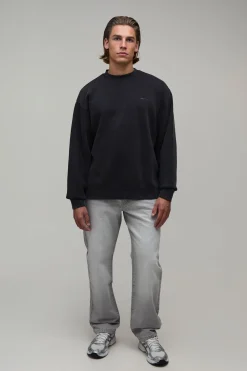 Sweat-shirt Oversize Col Prolongé Édition Limitée Effet Délavé Texte En Relief