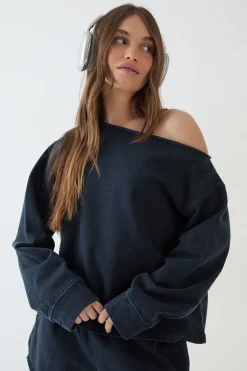 DSGN Studio Sweat-shirt Oversized Délavé Épaules Dénudées En Molleton Épais<Femme Sweats À Capuche Et Sweats|Dsgn Studio