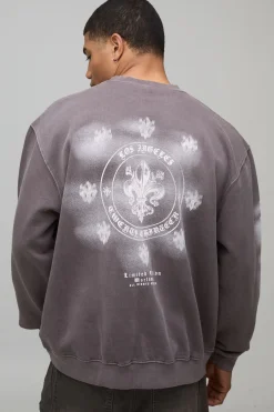 boohooMAN Sweat-shirt Oversize Délavé À Imprimé Graphique<Homme Sweats À Capuche Et Sweatshirts|Sweats À Capuche Grande Taille