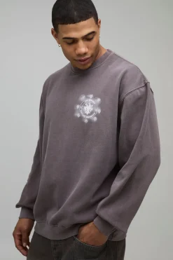 boohooMAN Sweat-shirt Oversize Délavé À Imprimé Graphique<Homme Sweats À Capuche Et Sweatshirts|Sweats À Capuche Grande Taille