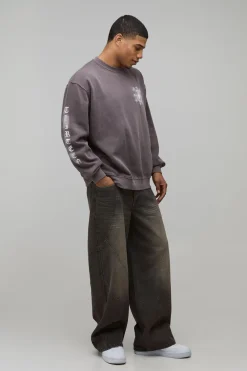 boohooMAN Sweat-shirt Oversize Délavé À Imprimé Graphique<Homme Sweats À Capuche Et Sweatshirts|Sweats À Capuche Grande Taille