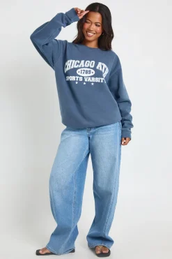 Sweat-shirt Oversize Délavé Imprimé Chicago