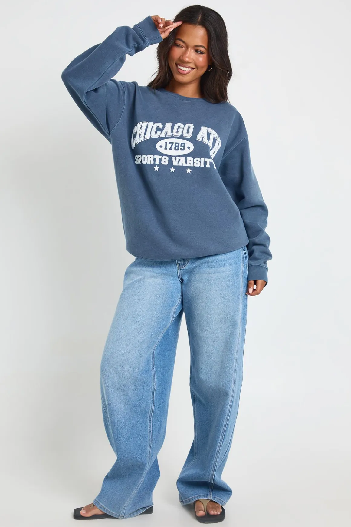 Sweat-shirt Oversize Délavé Imprimé Chicago