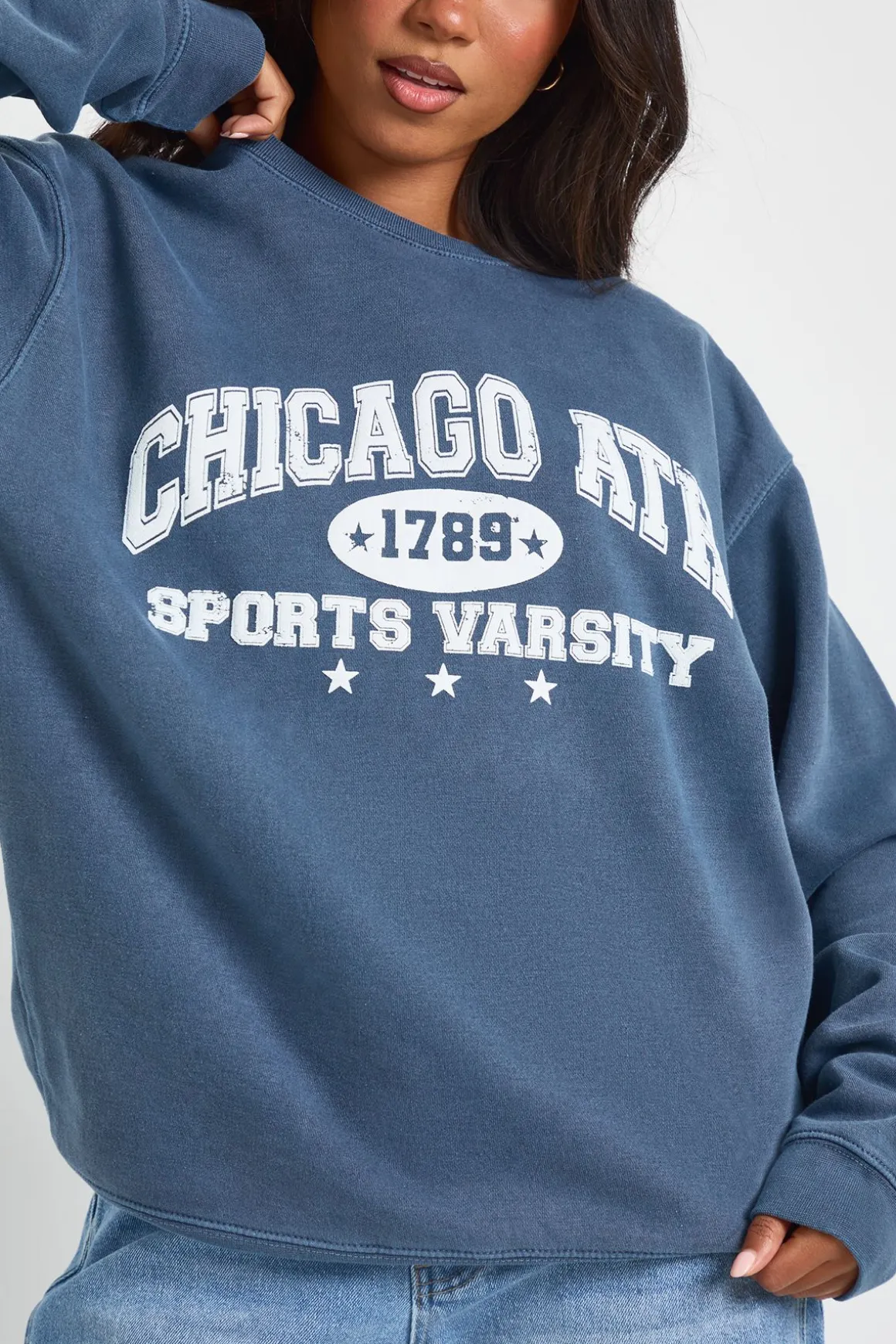 Sweat-shirt Oversize Délavé Imprimé Chicago