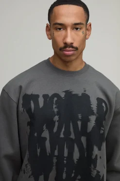 boohooMAN Sweat-shirt Oversize Gris Anthracite À Imprimé Graffiti<Homme Sweats À Capuche Et Sweatshirts|Sweats À Capuche Et Sweats