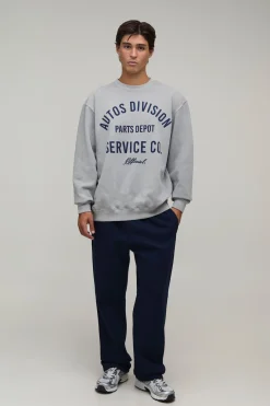 Sweat-shirt Oversize Gris Délavé Imprimé Autos