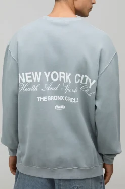 Sweat-shirt Oversize Gris Délavé Imprimé New York