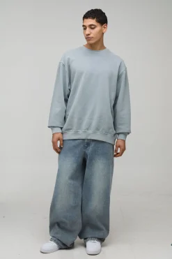 Sweat-shirt Oversize Gris Délavé Imprimé New York