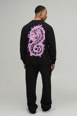 boohooMAN Sweat-shirt Oversize Imprimé Dragon Spray<Homme Sweats À Capuche Et Sweatshirts|Sweats À Capuche Et Sweats