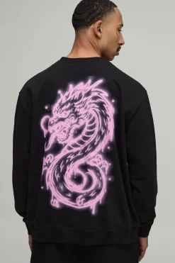 boohooMAN Sweat-shirt Oversize Imprimé Dragon Spray<Homme Sweats À Capuche Et Sweatshirts|Sweats À Capuche Et Sweats