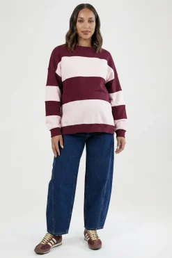 boohoo Sweat-shirt Oversize À Rayures De Maternité<Femme Looks Preppy|Looks De Rentrée