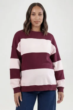 boohoo Sweat-shirt Oversize À Rayures De Maternité<Femme Looks Preppy|Looks De Rentrée