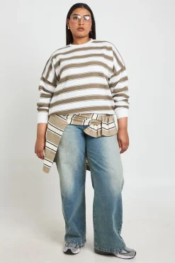 boohoo Sweat-shirt Oversize À Rayures Grande Taille<Femme Sweats À Capuche Et Sweats|Sweats À Capuche Et Sweatshirts