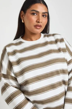 boohoo Sweat-shirt Oversize À Rayures Grande Taille<Femme Sweats À Capuche Et Sweats|Sweats À Capuche Et Sweatshirts