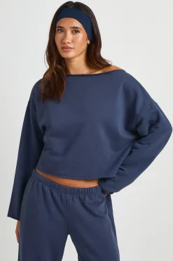 Sweat-shirt À Épaules Dénudées Avec Ourlet Brut En Molleton Bouclette