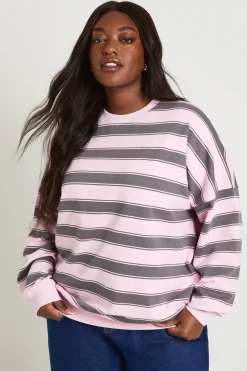 Sweat-shirt Rayé Oversize Col Rond Plus