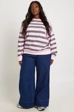 Sweat-shirt Rayé Oversize Col Rond Plus