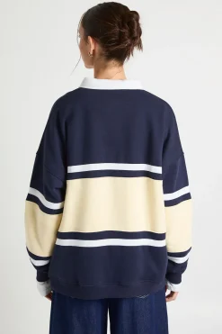 boohoo Sweat-shirt Rugby Surdimensionné à Rayures<Femme Sweats À Capuche Et Sweats|Looks Preppy