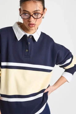 boohoo Sweat-shirt Rugby Surdimensionné à Rayures<Femme Sweats À Capuche Et Sweats|Looks Preppy