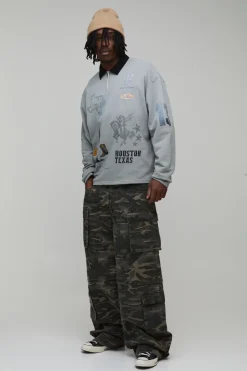 Sweatshirt Rugby Western Imprimé à Badge Coupe Oversize