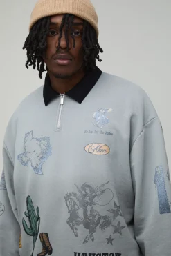 Sweatshirt Rugby Western Imprimé à Badge Coupe Oversize