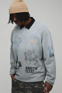 Sweatshirt Rugby Western Imprimé à Badge Coupe Oversize