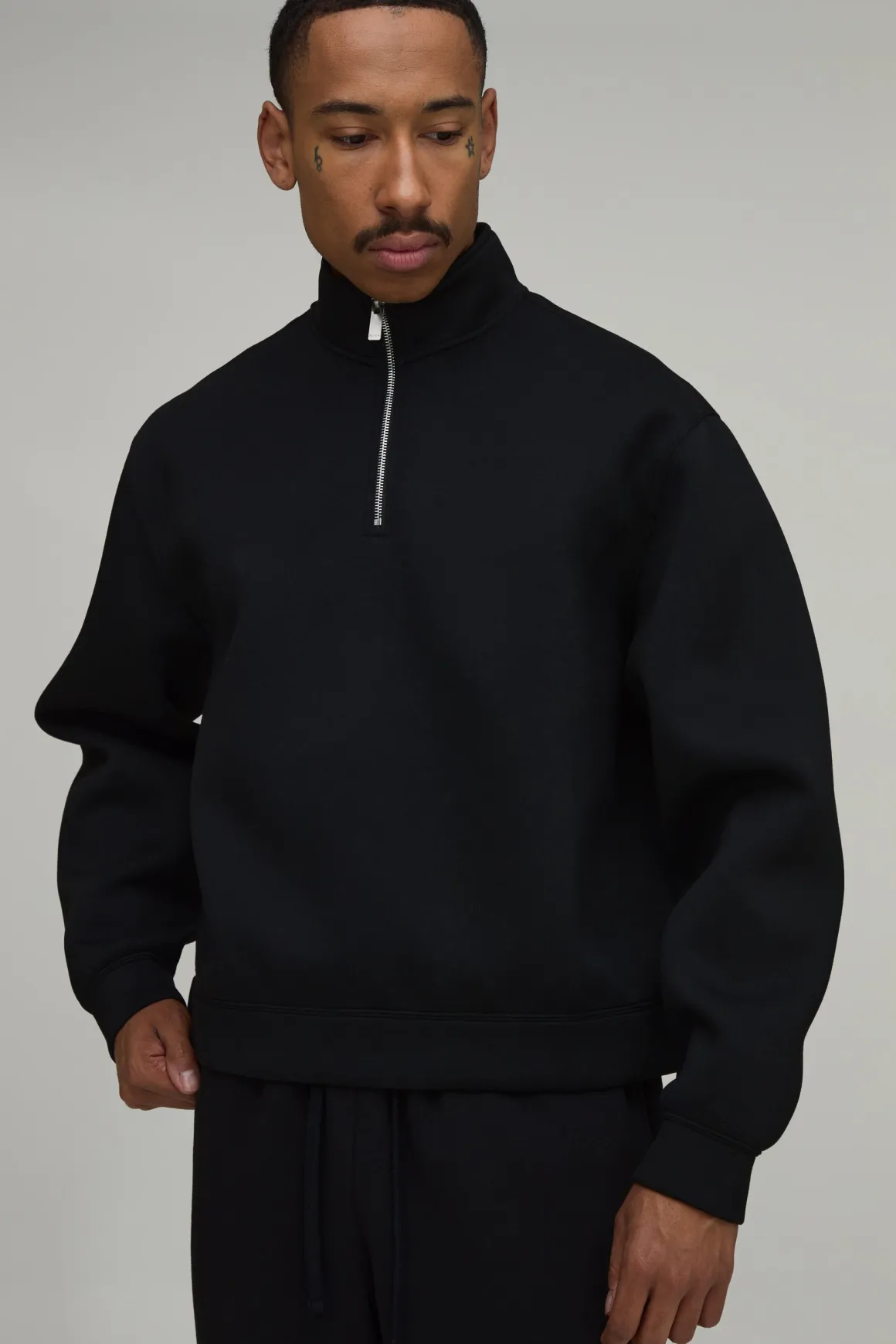 Sweatshirt Scuba Oversize Col Montant Avec Zip 1/4