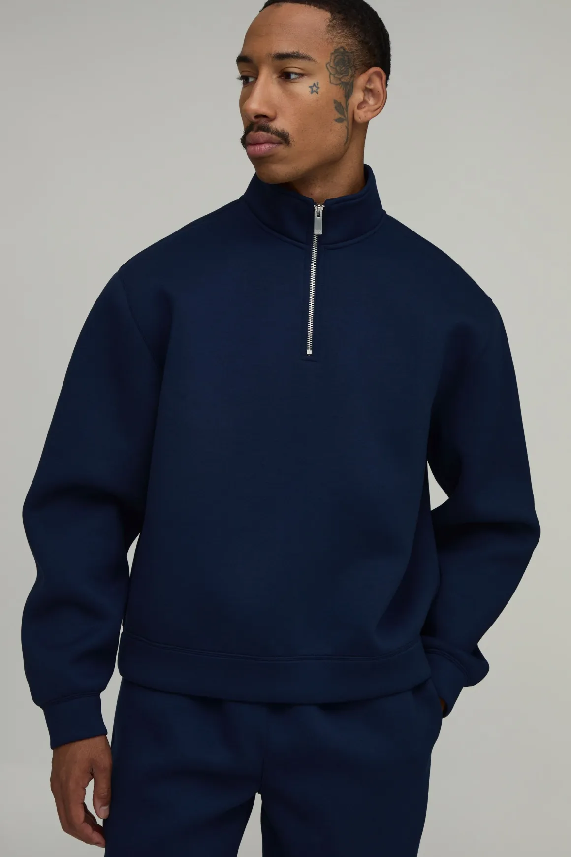 Sweat-shirt Scuba Surdimensionné Col Montant Zippé 1/4 Coupe Ample