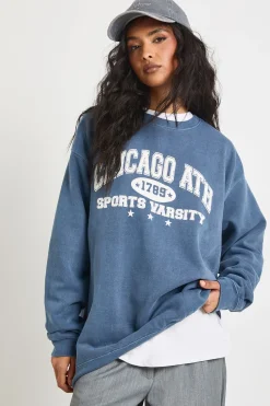 boohoo Sweat-shirt surdimensionné lavé à motif Chicago<Femme Sweats À Capuche Et Sweats|Athleisure