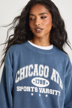 boohoo Sweat-shirt surdimensionné lavé à motif Chicago<Femme Sweats À Capuche Et Sweats|Athleisure