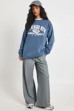 boohoo Sweat-shirt surdimensionné lavé à motif Chicago<Femme Sweats À Capuche Et Sweats|Athleisure