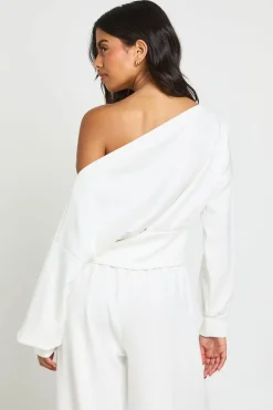 Sweatshirt Toucher Doux À Épaule Dénudée