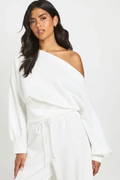 Sweatshirt Toucher Doux À Épaule Dénudée