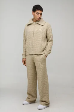 Sweat-shirt Tricoté Brodé à Col Montant avec Zip 1/4 Coupe Régulière