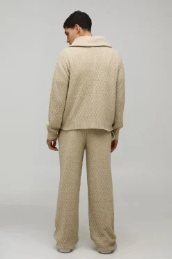 Sweat-shirt Tricoté Brodé à Col Montant avec Zip 1/4 Coupe Régulière