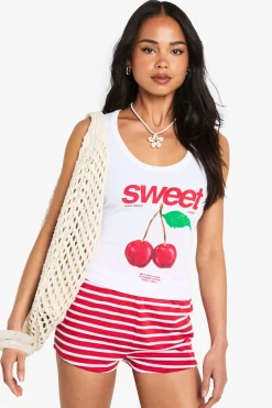 boohoo Sweet Cherry Graphic Rib Tank Vest Top<Femme Tops