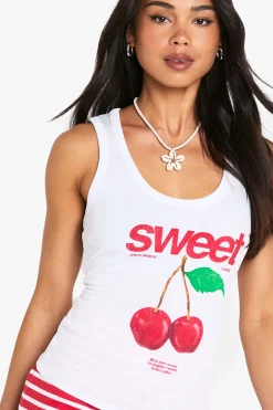 boohoo Sweet Cherry Graphic Rib Tank Vest Top<Femme Tops