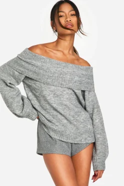Synthétiquell Ample En Maille Douce Col Bardot