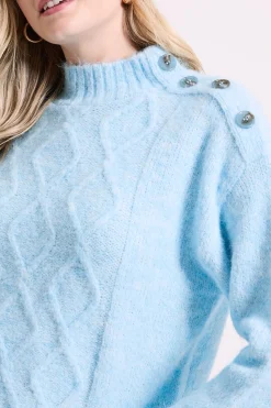 synthétiquell Bleu Pâle à Détails Boutons Torsadé