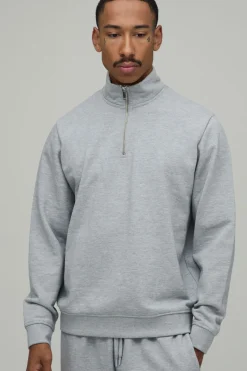boohooMAN Synthétiquell Col Cheminée À Fermeture Éclair 1/4 Coupe Regular Poids Lourd 480 G/m²<Homme Nouveautés Grande Taille|Tout Afficher