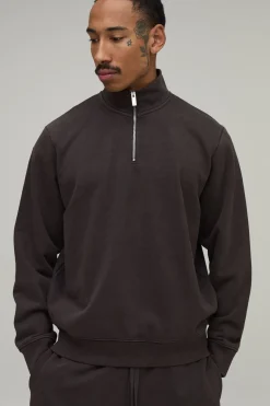 Synthétiquell Col Cheminée Lavé Poids Lourd 480gsm Coupe Regular Avec Zip 1/4