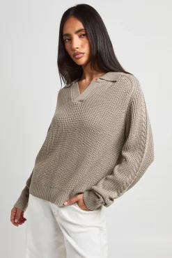 Synthétiquell Col Chemise Encolure En V Maille Épaisse