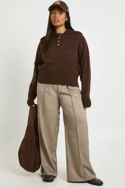 synthétiquell Col Henley Tricoté Grande Taille