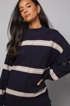 Wallis synthétiquell Col Montant à Détails Rayés<Femme Pulls Et Gilets|Toutes Les Mailles