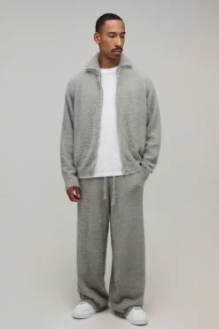 boohooMAN Synthétiquell À Col Montant Zippé En Maille Duveteuse Extrême Avec Manches Raglan Coupe Décontractée<Homme Maille|Mailles