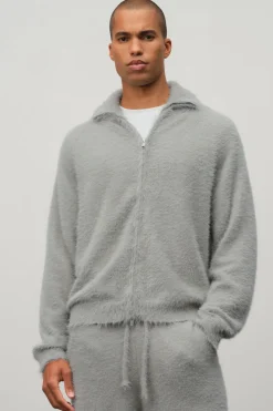 boohooMAN Synthétiquell À Col Montant Zippé En Maille Duveteuse Extrême Avec Manches Raglan Coupe Décontractée<Homme Maille|Mailles