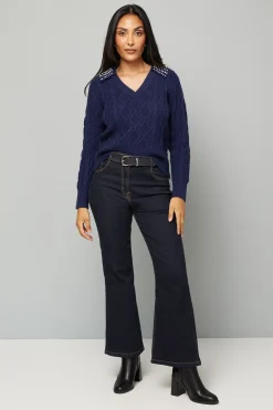 Wallis synthétiquell Col Polo Orné de Câbles Petite Taille<Femme Pulls Et Gilets|Toutes Les Mailles