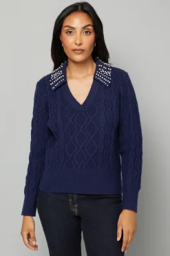 Wallis synthétiquell Col Polo Orné de Câbles Petite Taille<Femme Pulls Et Gilets|Toutes Les Mailles